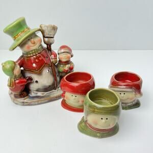 Yankee Candle Snowmen Festive Candle Holder by Ronnie Walter w/ 3 Matching Minis